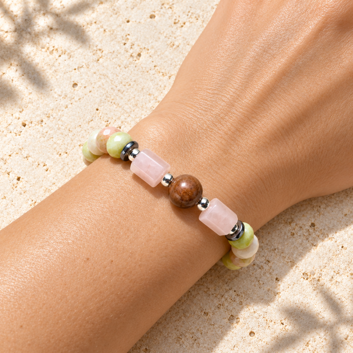Pulsera de Intención Libre — Cuarzo Rosado & Rodonita